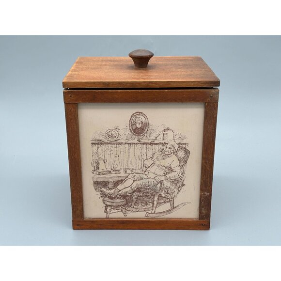 Vintage Wood Canister Set With Illustrated Panels Lift Lids Storage Containers - Picture 2 of 12